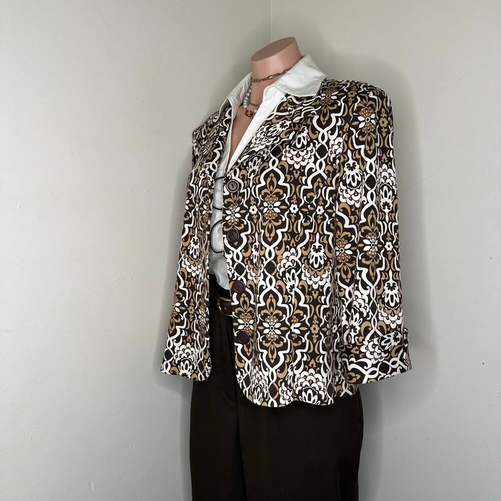 Large Brown Vintage Whimsical Business Work Blazer 4 Button Womens Jacket - Picture 3 of 8